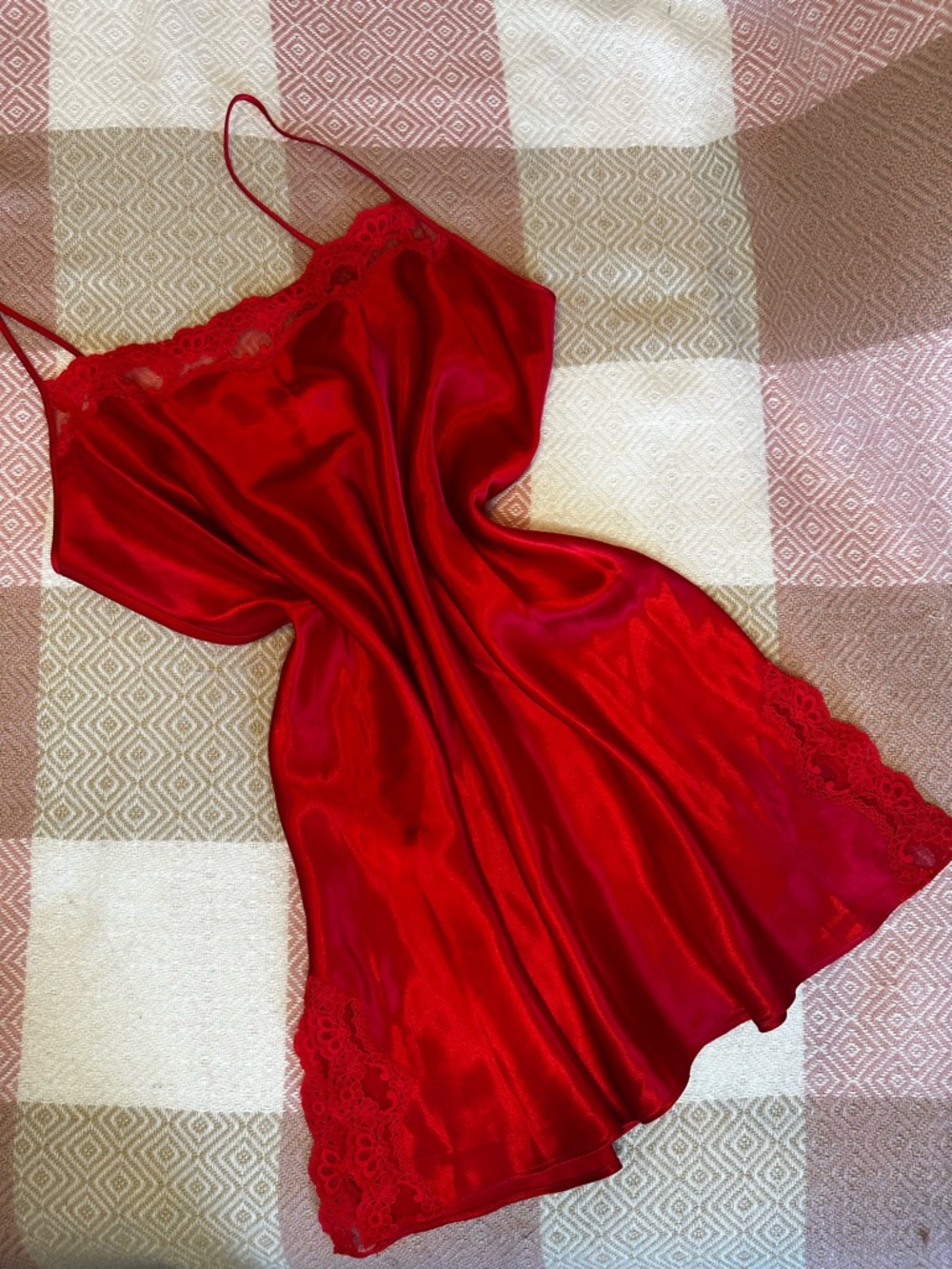Vintage Satin Red Lace Slipdress